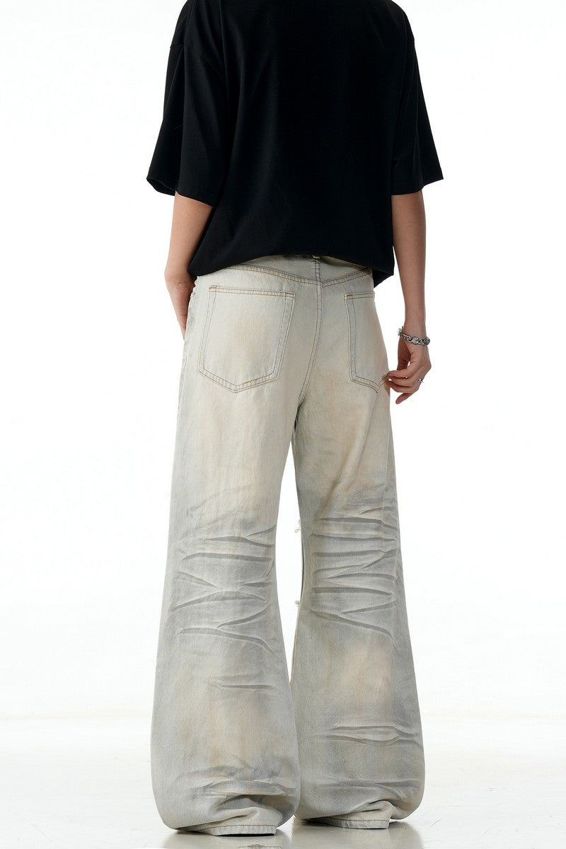 Faded Ripped Wide Jeans