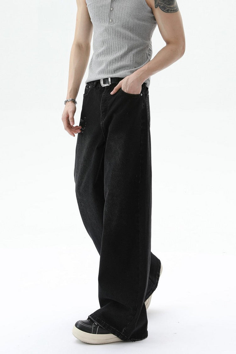 Washed Distressed Straight Leg Jeans — Turntide — view 3