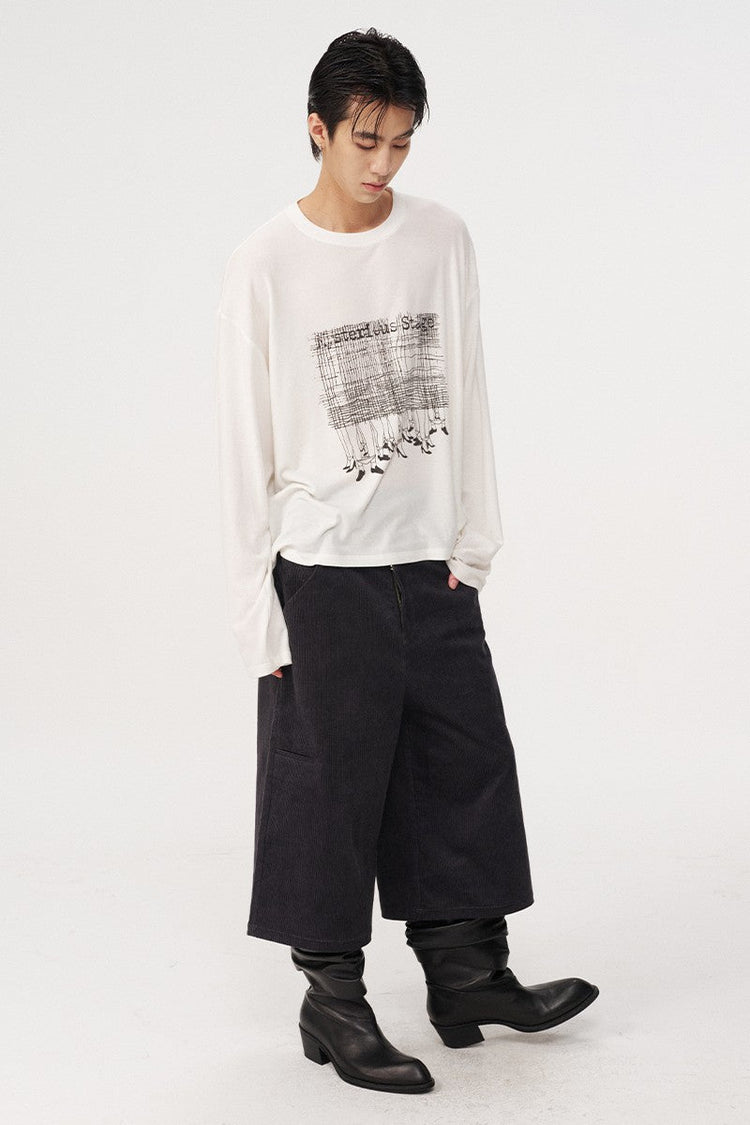 Corduroy Stripe Capri Shorts — JCAESAR — view 2