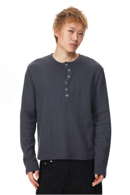 Twist Neck Waffle Henley Tee