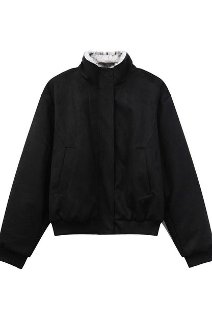 Vintage Fur Collar Bomber Jacket
