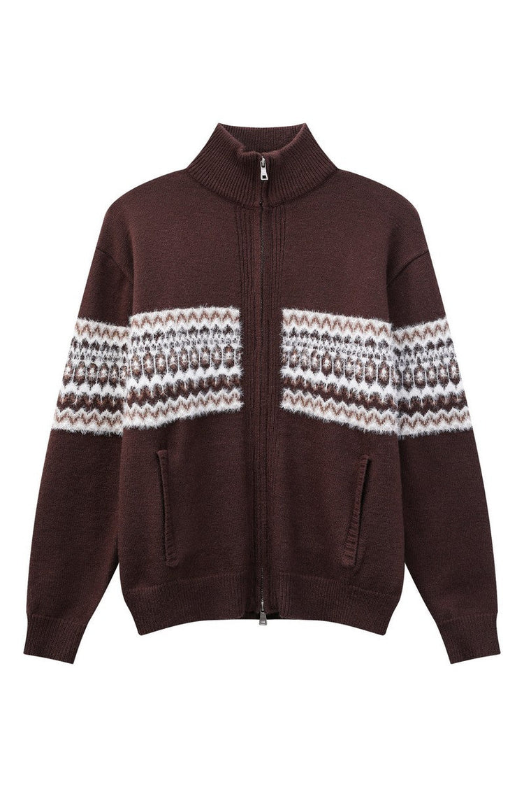 Heavyweight Fair Isle Knit Zip Cardigan — Turntide — view 6