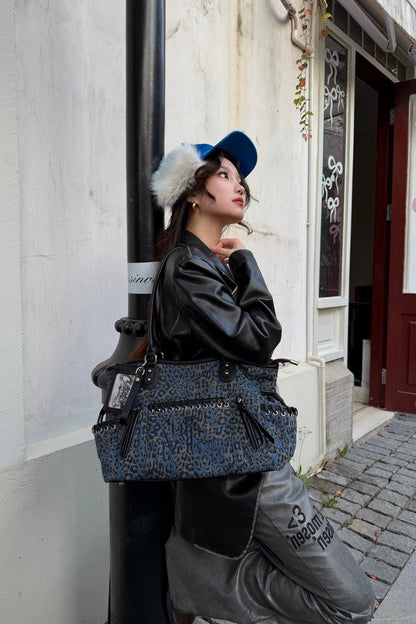Leopard Denim Tote Bag