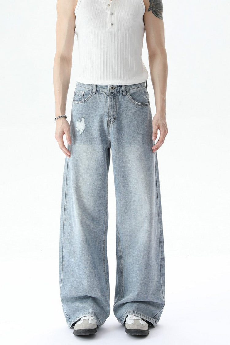 Washed Distressed Straight Leg Jeans — Turntide — view 5