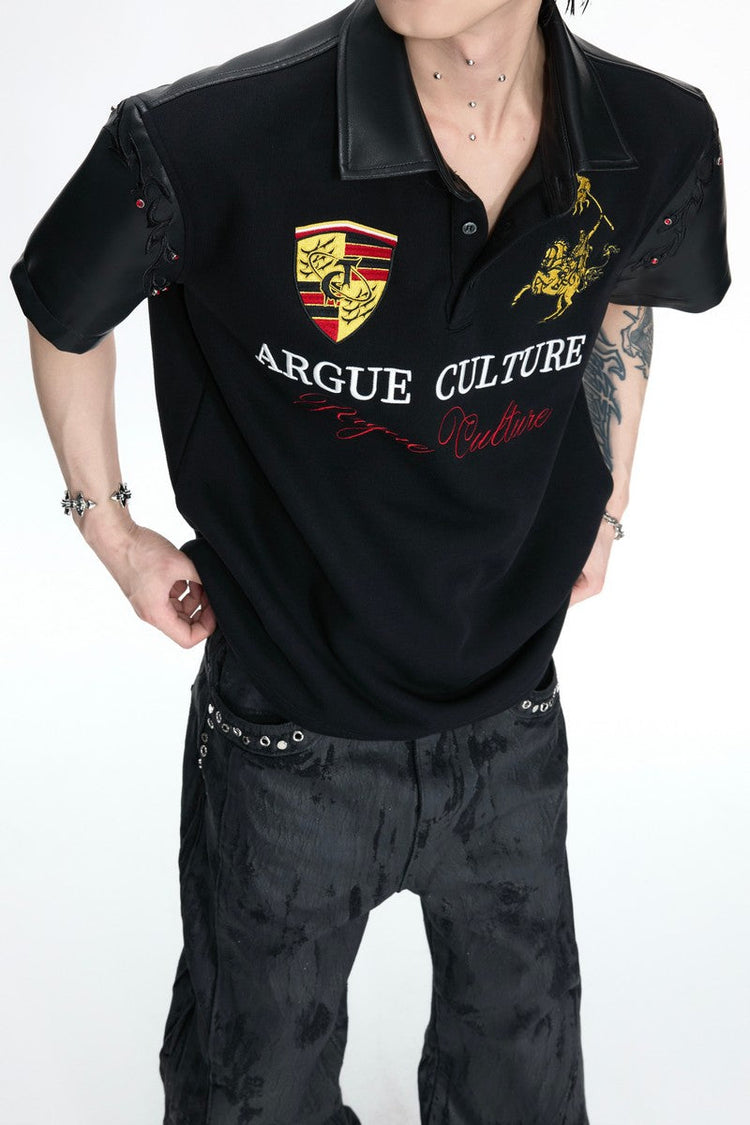 Leather Patch Studded Polo — Argue Culture — view 2