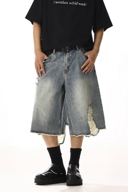 Vintage Washed Distressed Cropped Jeans