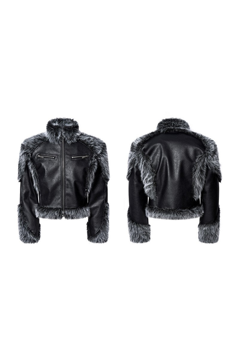 Fur Panel Padded Leather Jacket