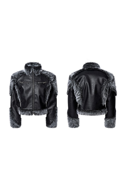 Fur Panel Padded Leather Jacket