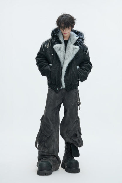 Faux Fur Pattern Puffer Jacket