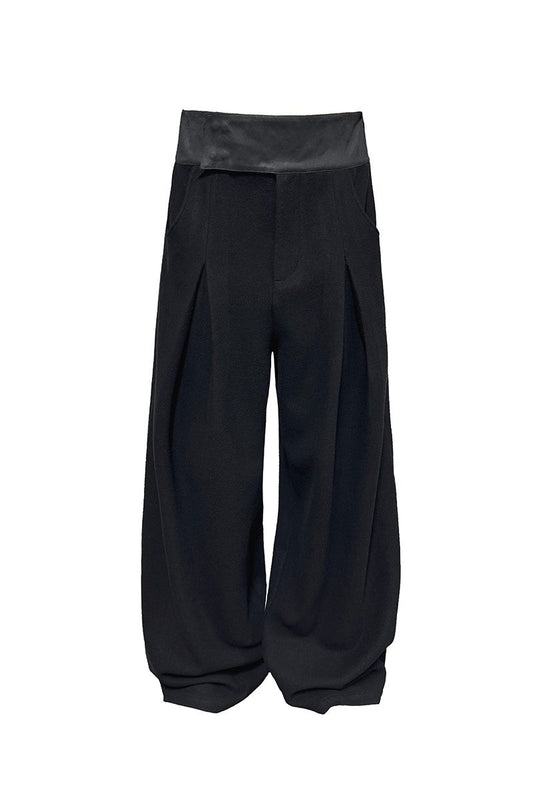 Leather Waist Wool Trousers