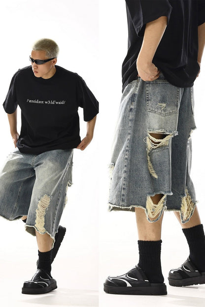 Vintage Washed Distressed Cropped Jeans