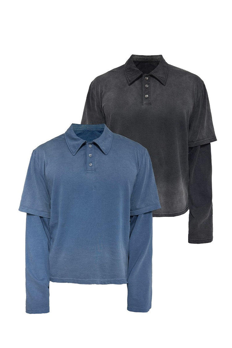 Faded Layered Look Polo Shirt — JCAESAR