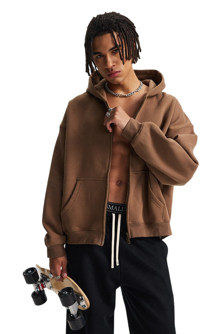 Fleece Boxy Double Zip Hoodie — Trenqor Basics — view 4