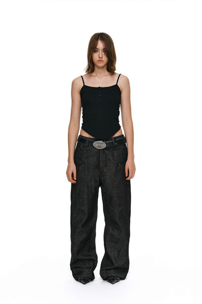 Studded Black Straight Jeans