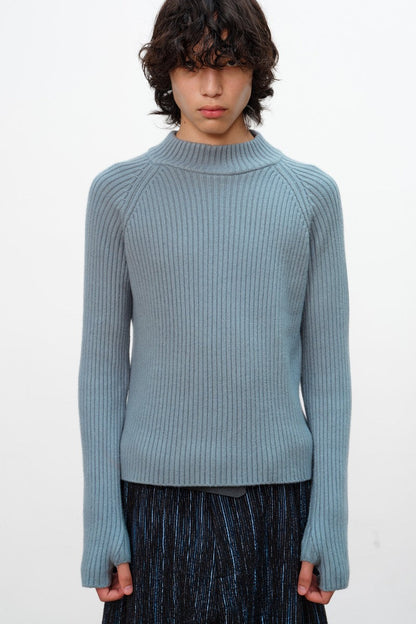Ribbed Raglan Knit Sweater