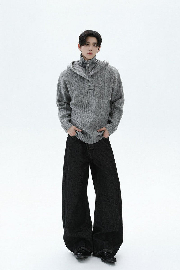 Heavyweight Layered Look Hooded Sweater — Turntide — view 2
