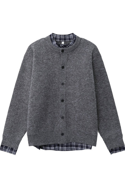 Layered Look Plaid Knit Cardigan