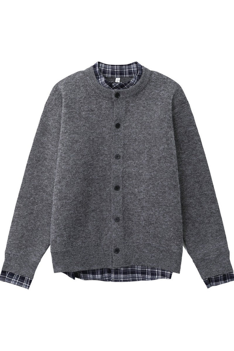 Layered Look Plaid Knit Cardigan — Turntide — view 6