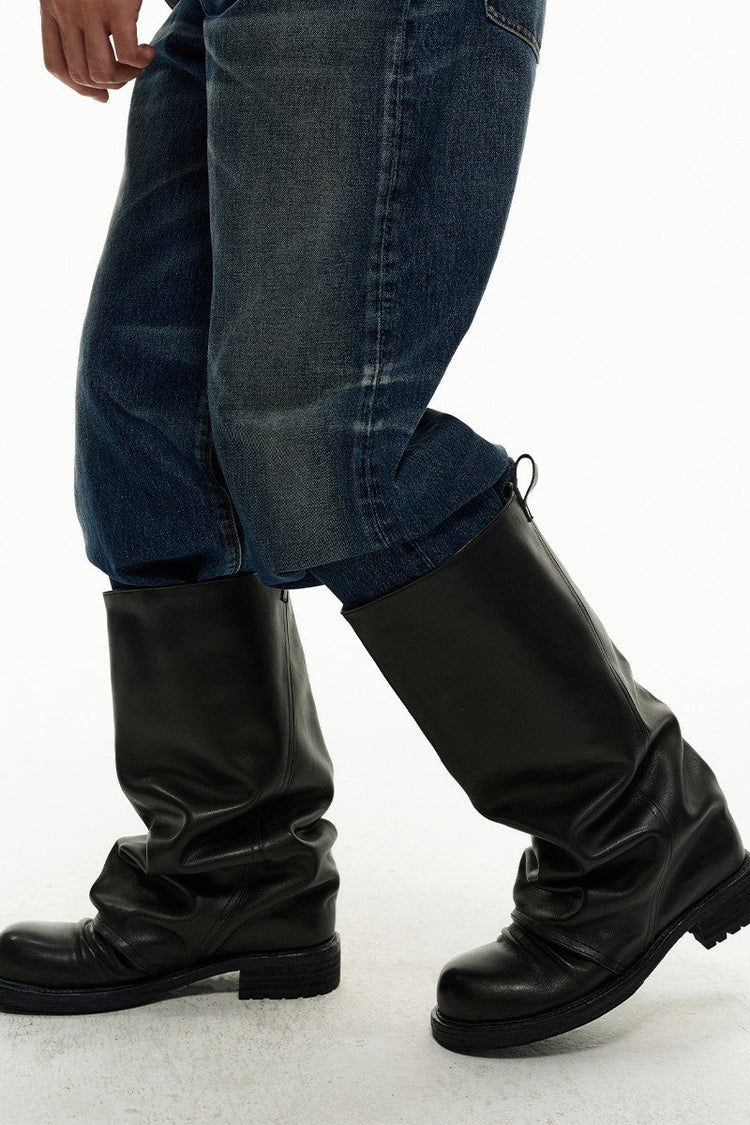 Wrinkled Leather Tube Boots