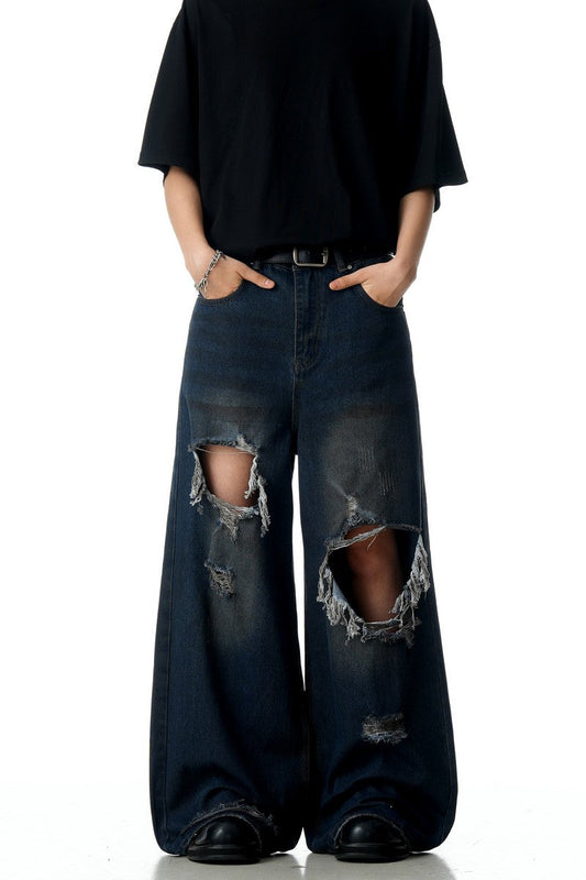 Blue Ripped Washed Jeans