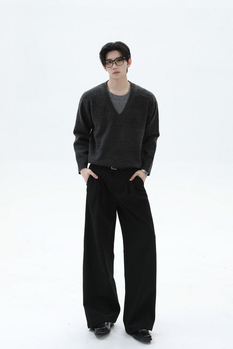 Layered Look V-Neck Wool Sweater — Turntide — view 2