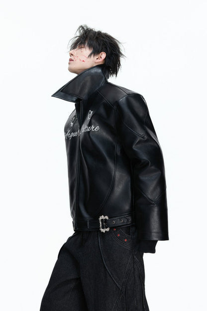 Embroidered Horse Badge Leather Jacket