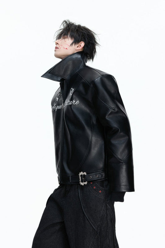 Embroidered Horse Badge Leather Jacket — Argue Culture