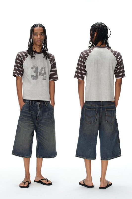 Distressed Pleated Denim Shorts