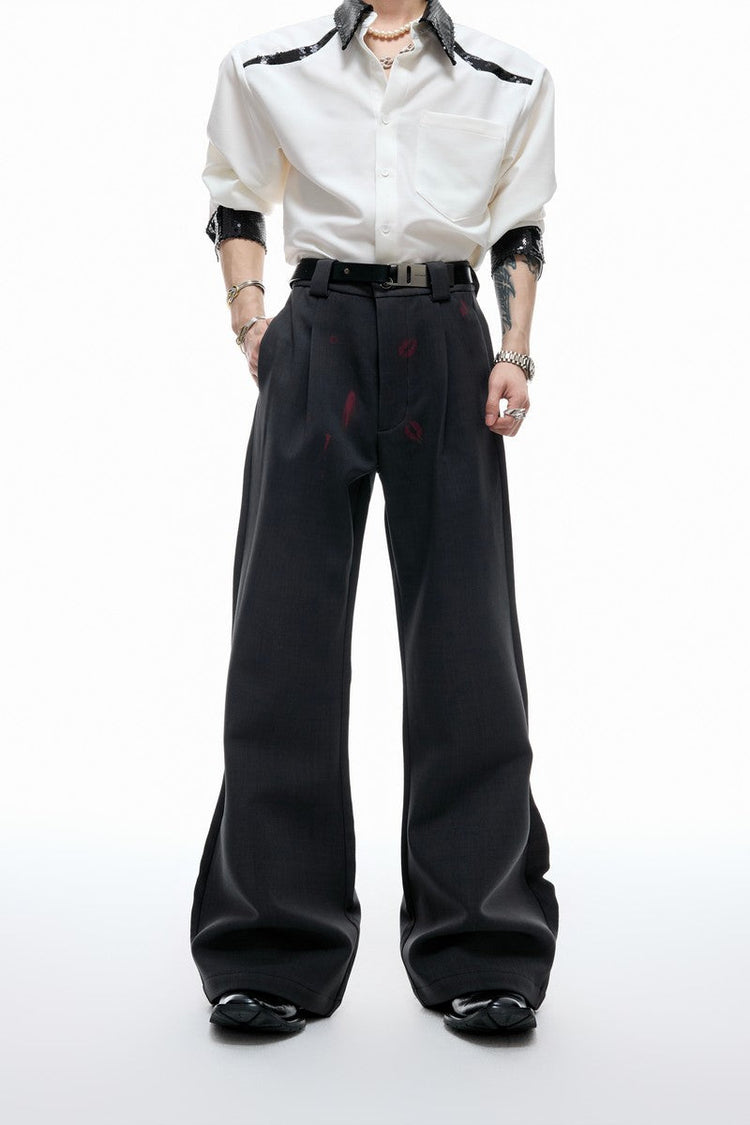 Lipstick Print Pleated Flare Trousers — Argue Culture