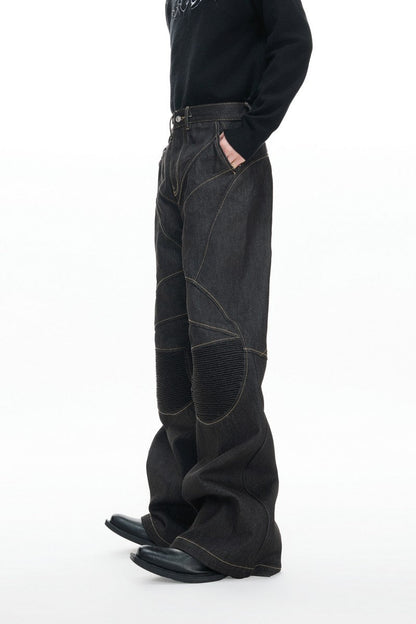 Raw Denim Biker Flared Jeans