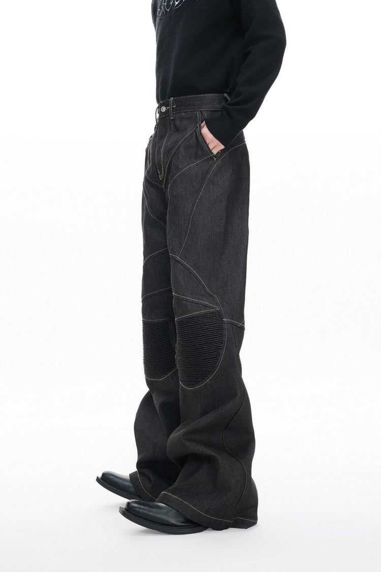 Raw Denim Biker Flared Jeans