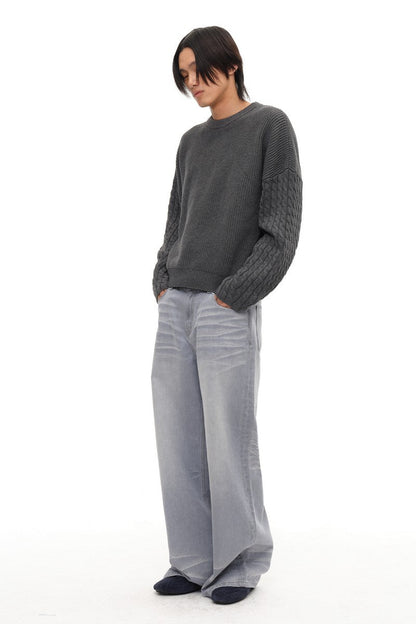 Cable Sleeve Cotton Sweater