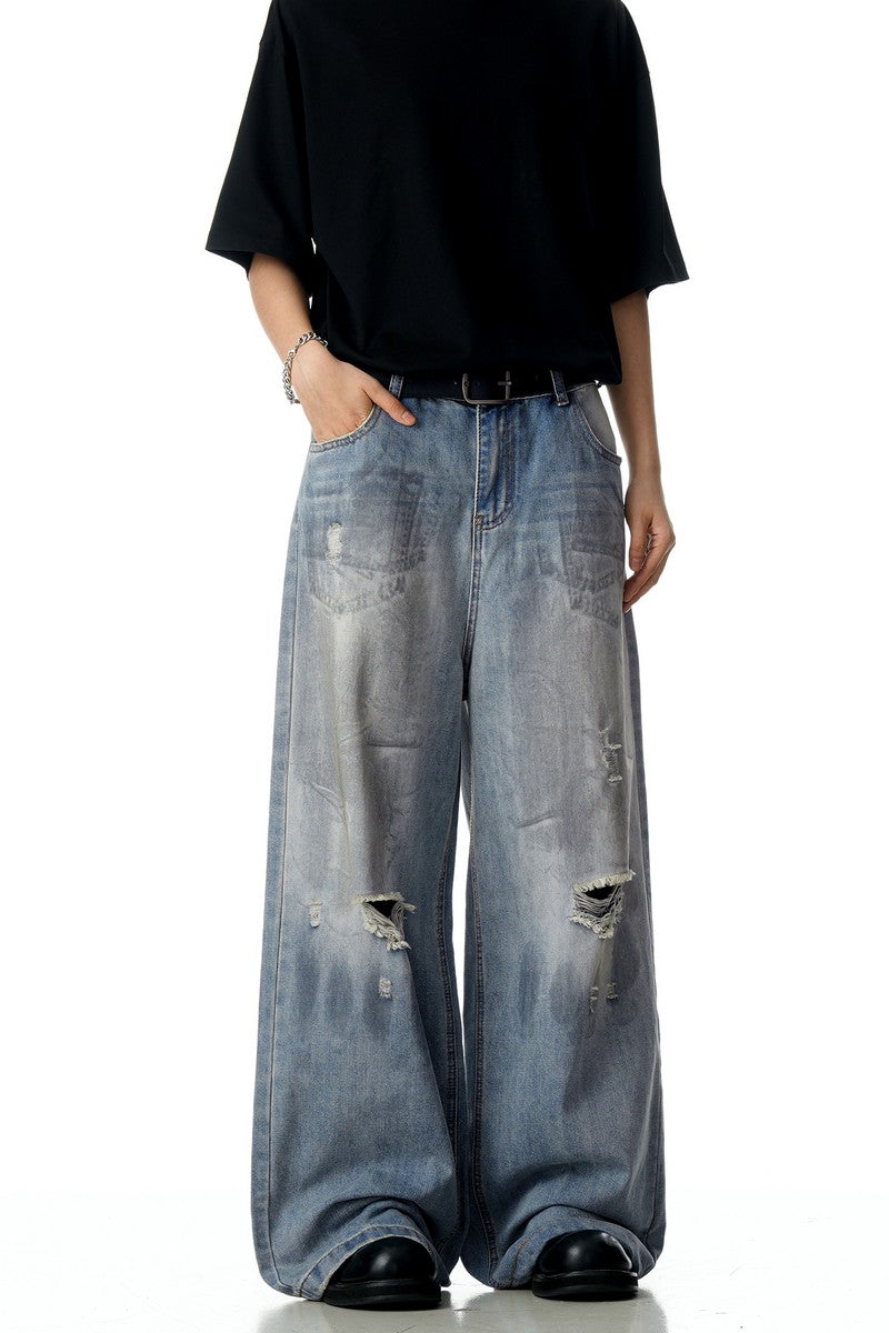 Dirty Wash Ripped Vintage Jeans