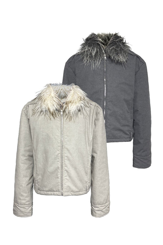 Washed Jacket with Detachable Fur Collar — JCAESAR