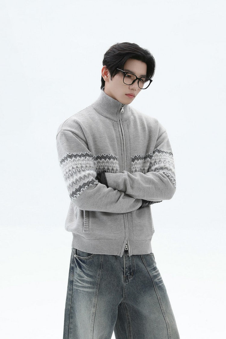 Heavyweight Fair Isle Knit Zip Cardigan — Turntide — view 2