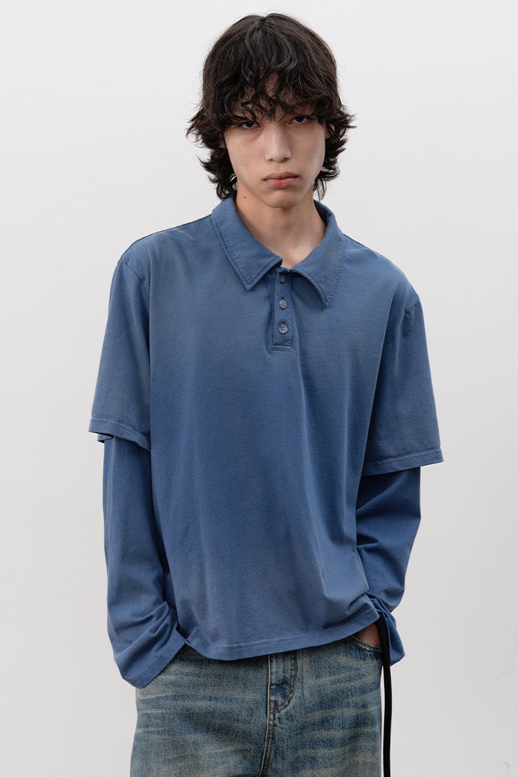 Faded Layered Look Polo Shirt — JCAESAR — view 2