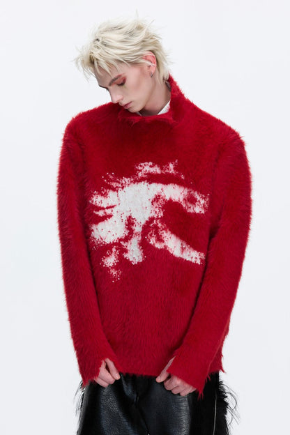 Faux Mink Mock Neck Knit Sweater