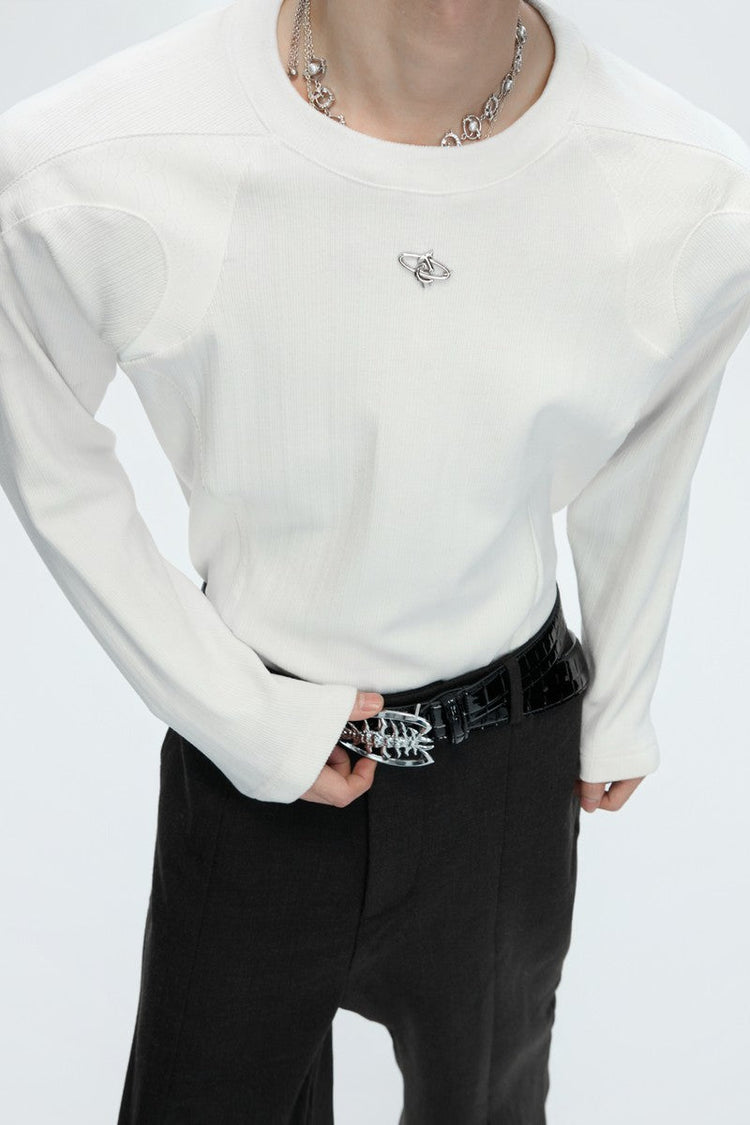 Ribbed Cotton Leather Patch Tee
