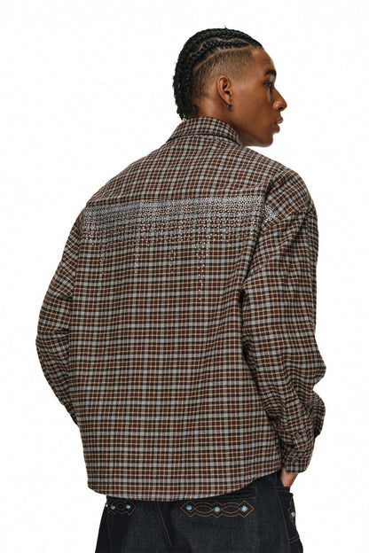 Rhinestone Plaid Shirt Jacket
