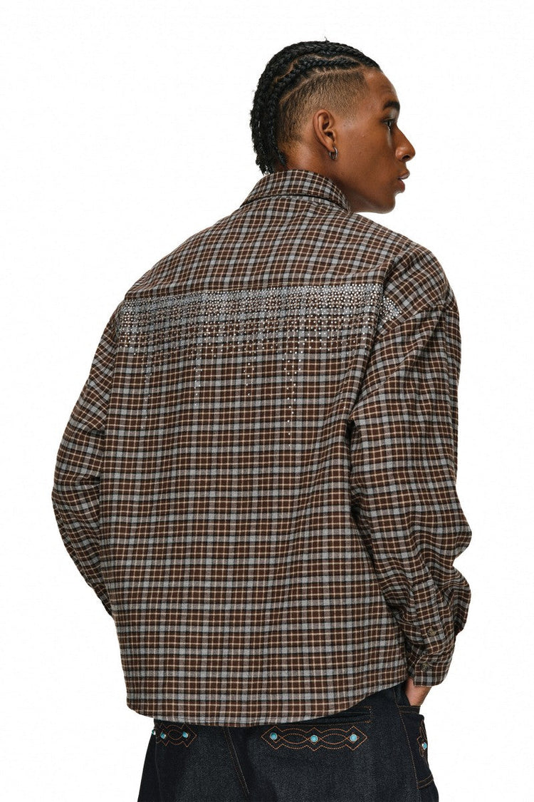 Rhinestone Plaid Shirt Jacket — Antidote — view 2