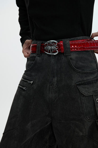 Metal Spine Buckle Leather Belt