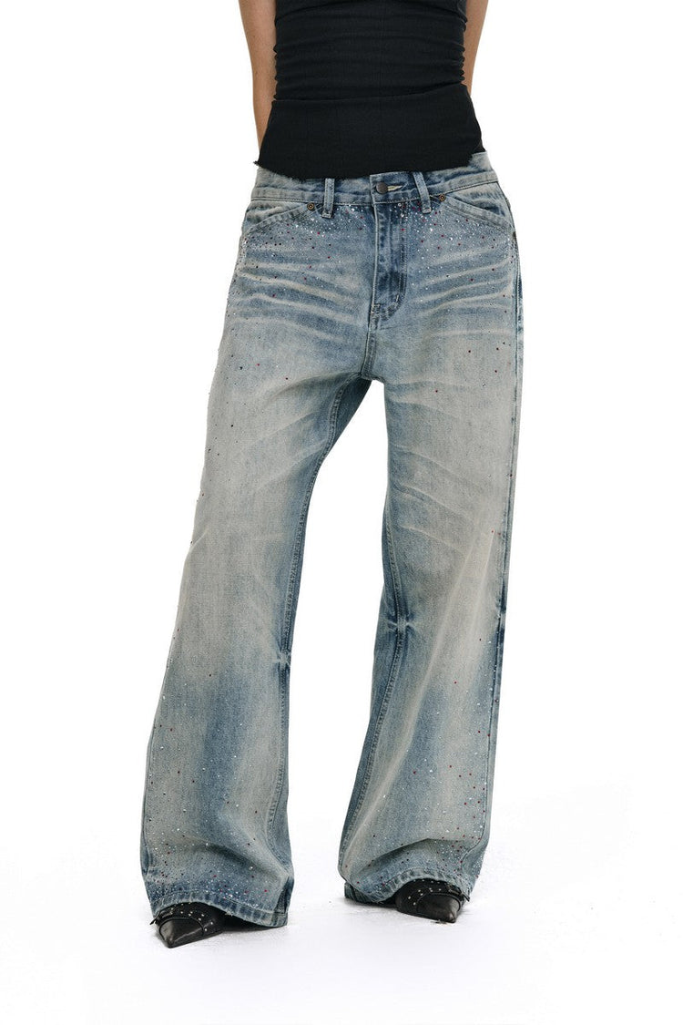 Washed Rhinestone Straight Jeans — Antidote — view 3
