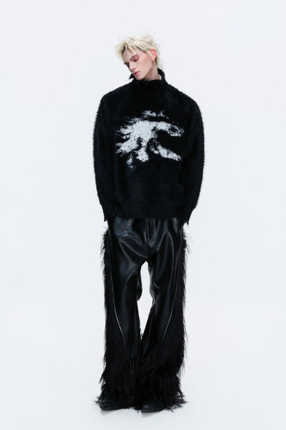 Faux Mink Mock Neck Knit Sweater