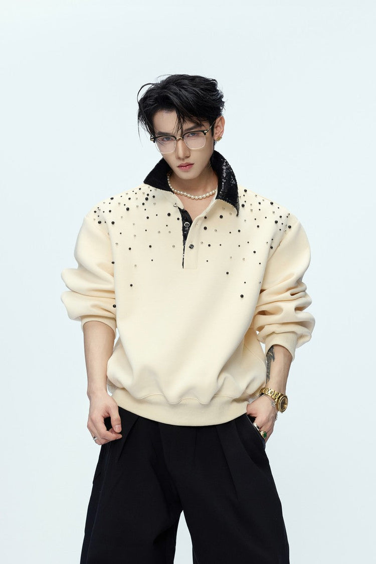 Pearl Sequin Colorblock Polo Sweatshirt — Argue Culture — view 3
