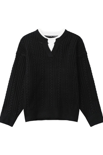Layered Look Cable Knit Sweater