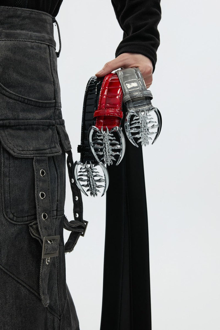 Metal Spine Buckle Leather Belt
