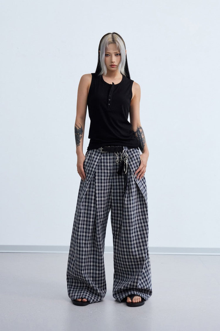 Pleated Plaid Wide Pants — PeopleStyle — view 3