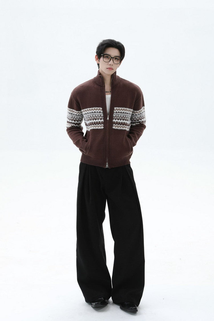 Heavyweight Fair Isle Knit Zip Cardigan — Turntide — view 3