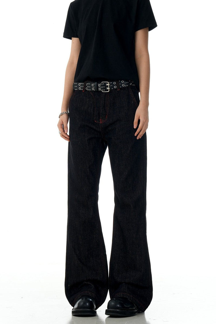 Red Contrast Flare Jeans — Trenqor Basics — view 8