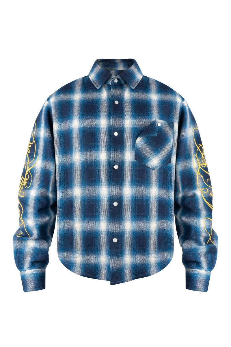 Embroidered Script Plaid Shirt